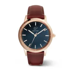 Relógio Masculino Casual Rosê Pulseira Couro New Port