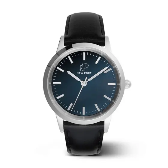 Relógio Masculino Couro Preto Analógico Casual New Port