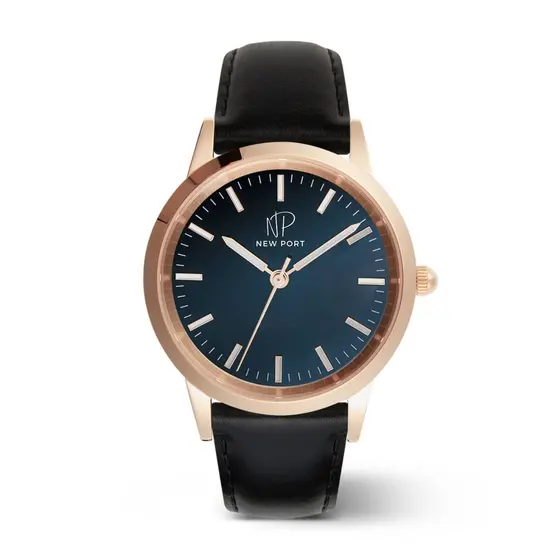 Relógio Masculino De Luxo Clássico Couro Preto New Port 40mm