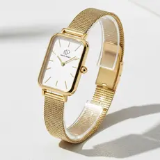 Relógio Feminino Dourado Quadrado Casual Elegante New Port