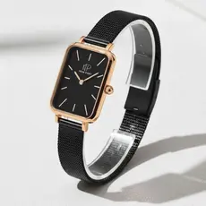 Relógio Feminino Preto Quadrado Elegante Casual New Port