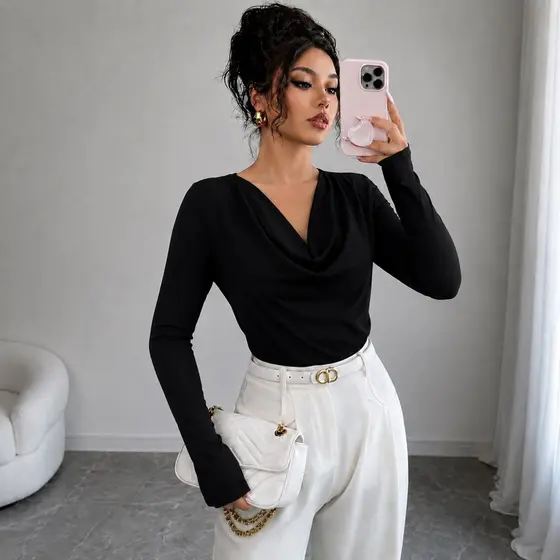 Blusa Feminina Manga Longa Gola Boba Blusinha Feminina Elegante