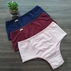 Kit 3 Calcinhas Cintura Alta Pala Dupla Forro 100% Algodão Cós Alto Ultra Conforto
