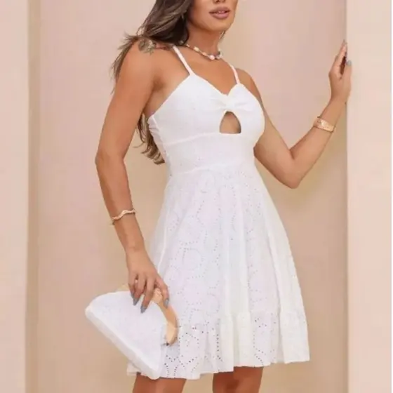 Vestido Feminino Bojo Forro E Alça Regulável Tecido Lese
