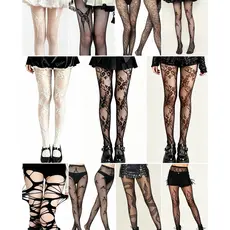 Meia‑calça Renda Estampa Moda Gothic Y2K, Meia Rede Elástica para Mulher