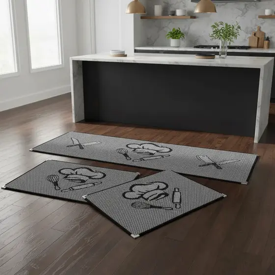Tapete De Cozinha Kit 3 Peças Sisal Prático Fácil De Limpar