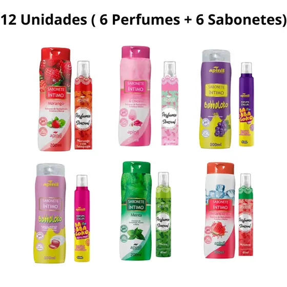 Kit Com 12 Unidades -  6 Sabonete Íntimo + 6 Perfume Aromatizador de Calcinha - Apinil cosmeticos