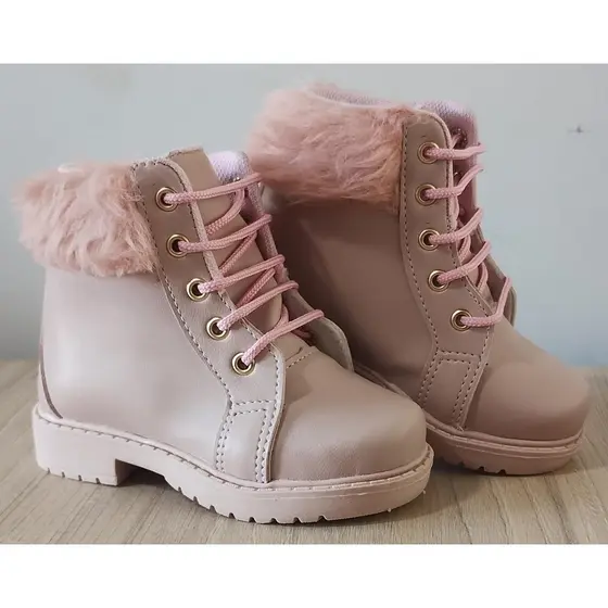 Coturno Bota Infantil de Pêlinho Rosa Moda Inverno Moderna 20 ao 27