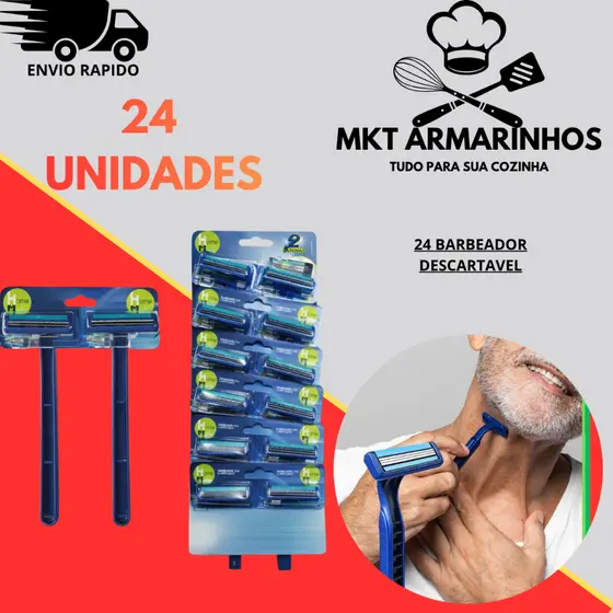 Kit 24 Barbeadores Descartáveis 2 Lâminas Aparelho de Barbear Masculino  Feminino Barba Bigode Pelos