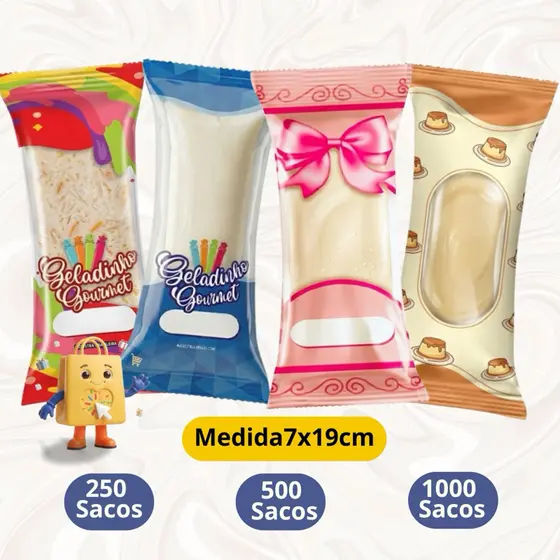 Embalagem Higiênica Geladinho Picole Sacole Chup Chup 7x19cm Linha Economica