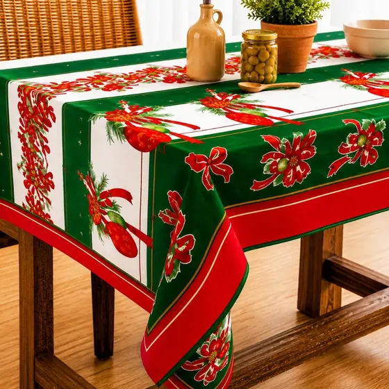 Toalha de Mesa Natalina Retangular 4 6 8 12 Lugares | Estampada Decorativa para Ceia e Jantar