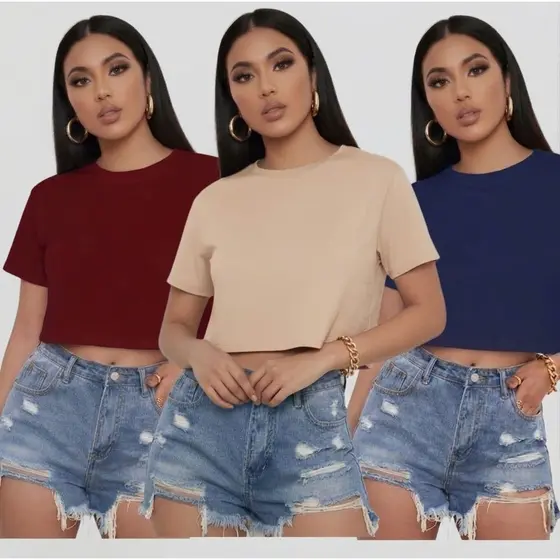 Kit 3 Blusa Cropped Liso Sem Estampa Academia Verão Moda Fitness Envio 24h Qualidade PREMIUM
