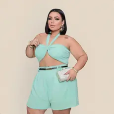 Short Plus Size Todo Forrado Com Cinto Acompanha