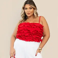 Croped Elegante Festa Feminino Plus Size fru fru
