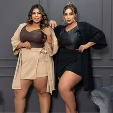 Conjunto Plus Size Feminino Short Saia E Kimono