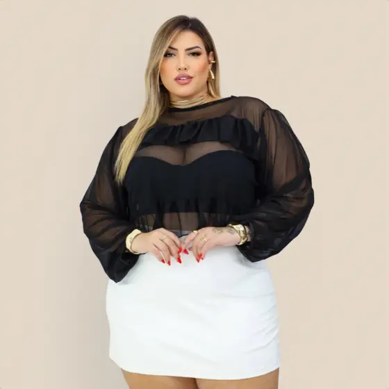 Blusa Tule Transparente Feminina Plus Size