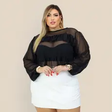 Blusa Tule Transparente Feminina Plus Size