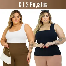 Kit 2 Blusas Regatas Plus Size Malha Canelada Moda Feminina Elegante Básica Casual Confortável