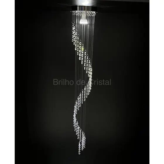 Lustre Pendente Espiral Inox 1,2m com Cristal K9 e Lâmpada GU10 ou MR16