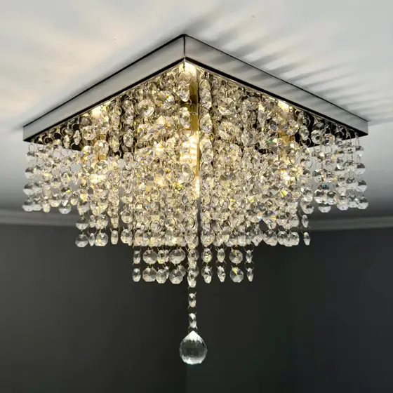 Lustre De Cristal Acrilico 30x30 Inox Espelhado Para Sala De Jantar/ Estar/ Quarto Vai Montado