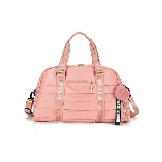 bolsa mala academia e viagem feminina com alça transversal Impermeavel Chaveiro Pompom