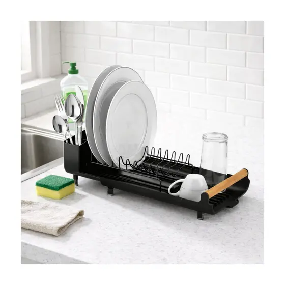 Escorredor de Louca Pratos Talheres Pia Cozinha Bandeja Retratil Slim Compacto Design Preto Branco