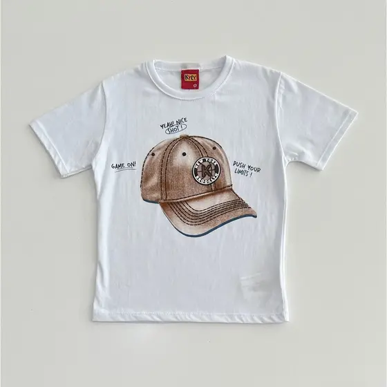 Camiseta Infantil Kyly Branca Estampa Boné Malha Algodão Conforto Estilo Casual