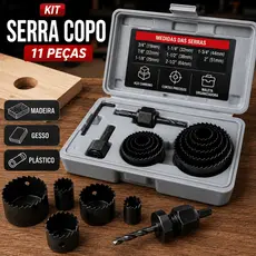 Kit Serra Copo Madeira Gesso Aço Carbono 11 ou 6 Peças com Maleta Profissional