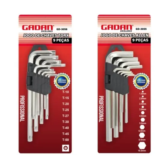 Kit Jogo de Chaves Allen e Torx  9 Peças Cada Profissional e Resistente