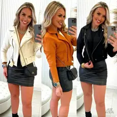 Jaqueta Feminina de Suede Com Ziper 2 Estilosa Com Fivela Estilo confortável p ac g3 0025