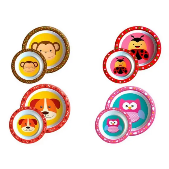 Conjunto Refeição Infantil 2 Pratos Prato Raso + Bowl Personagens Divertidos