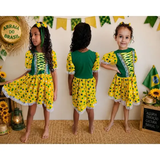 Vestidos Juninos Infantil INCLUSO LAÇO PARA CABEÇA, Vestido de Quadrilha Junino