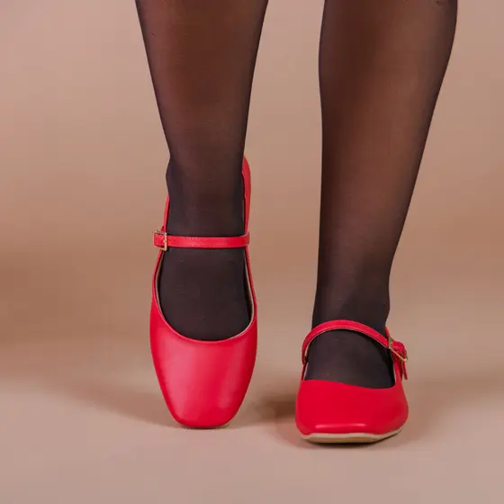 Sapatilha Feminina Boneca Bico Quadrado Tendencia Confortavel Sapatilhas Vermelha Marrom