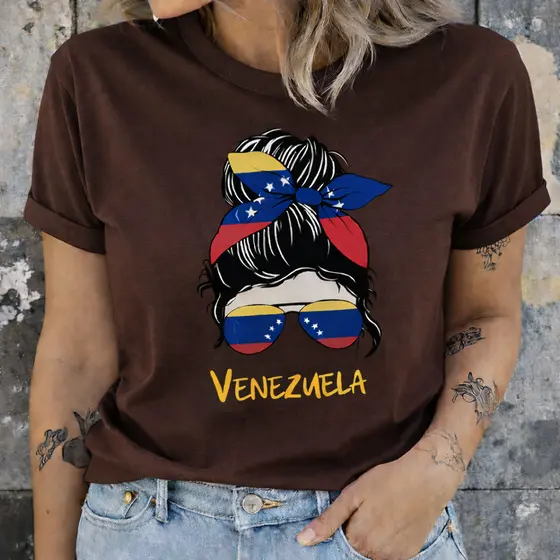 Camiseta Feminina Estampa Bandeira Camisa Venezuela Algodão Confortável Casual