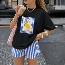Camiseta Feminina Dolce Vita Limão Oversized Algodão Premium Moda Verão Casual Trendy