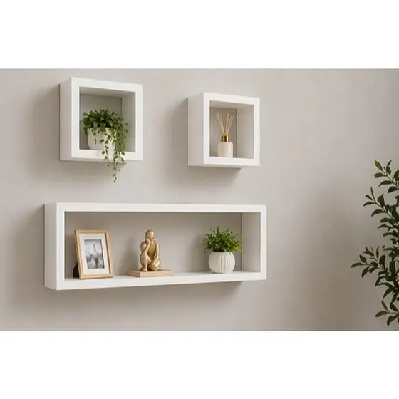 Kit Nichos Decorativos 3 Peças MDF Parede Sala Quarto Escritório Preto Branco Amadeirado
