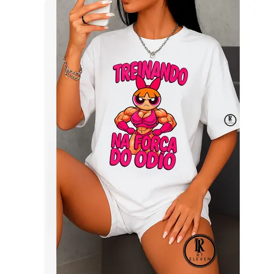 Camiseta de Academia 100% Algodão Treinando na força do ódio Tshirt Feminina Lindinha Florzinha Docinho Treino Crossfit