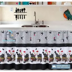 Cortina de Pia Cozinha Varão Estampada Tecido Oxford