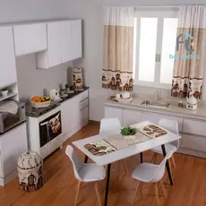 Kit Cozinha 10 Peças Estampado + Cortina para Vitrô – Jogo Completo para Cozinha