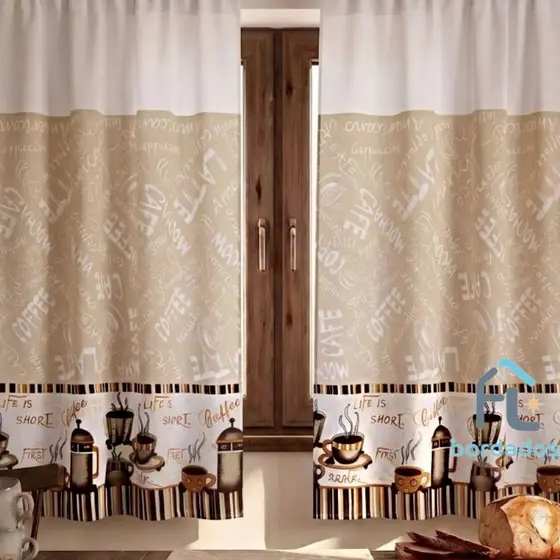 Cortina De Cozinha Para Vitro casa e decoração 200cm X 130cm - CAFÉ ENCANTO
