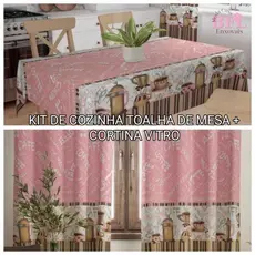Kit Cozinha Completo – Toalha de Mesa + Cortina para Vitrô 200x130cm