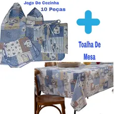 Jogo De Cozinha KIT Com 10 peças + TOALHA de mesa 100X145cm Estampada Casa e Decoração