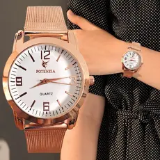 Relógio Feminino Elegante Potenzia com Pulseira de Aço Esteirinha Estilosa Linda