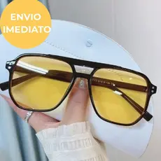 Óculos de Sol Feminino Quadrado Oversized para Mulheres, Amarelo Vintage, Estilo Retrô