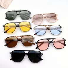 Óculos De Sol Feminino Quadrado Lente Amarela Retrô Grande Masculina E Feminina Proteção UV
