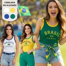 Regata Feminina Brasil Seleção Brasileira Ribana Estampada COPA 2026 Verde Amarela Branca Azul TAM U