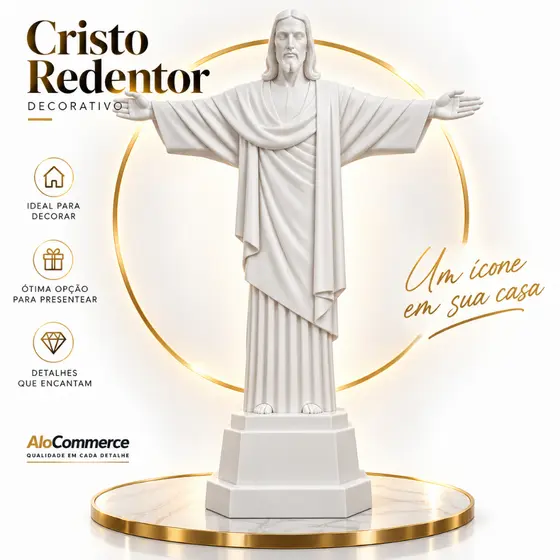 Cristo Redentor Decorativo Premium Escultura Moderna Rio de Janeiro Estátua Branca Casa Escritório Presente