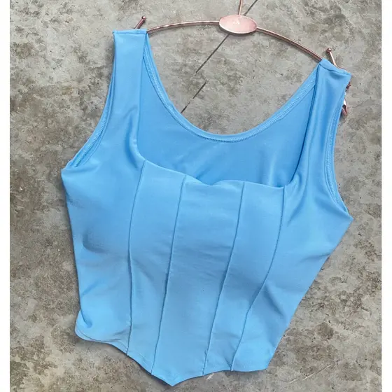 Cropped top corselet Corset feminino com bojo e alça bico em V
