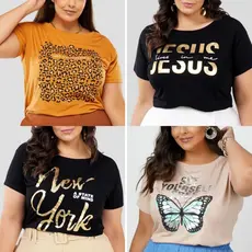 Blusa Moda Plus Size T-shirt Estampada Blogueira GG AO G2