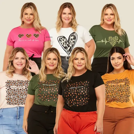 Kit 2 Blusa Feminina Casual Plus Size Moda Blogueira +10 Estampas